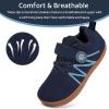 WateLves Wide Toddler Barefoot Shoes Little Kids Boys Girls Walking Tennis Sneakers with Breathable Mesh Zero Drop Sole Adjustable Strap(Dark Blue)