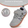 WateLves Wide Toddler Barefoot Shoes Little Kids Boys Girls Walking Tennis Sneakers with Breathable Mesh Zero Drop Sole Adjustable Strap(Light Gray)
