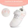 WateLves Wide Toddler Barefoot Shoes Little Kids Boys Girls Walking Tennis Sneakers with Breathable Mesh Zero Drop Sole Adjustable Strap(White)