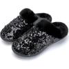 WateLves Women’s Slippers Comfort Memory Foam House Slippers Plush Lining Bedroom Shoes for Indoor & Outdoor(Sequins Black)