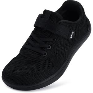 WHITIN Little/Big Kids Minimalist Barefoot Shoes + Zero Drop + Wide Sneaker for Boys/Girls(W8k7 | Black)