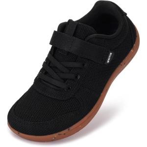 WHITIN Little/Big Kids Minimalist Barefoot Shoes + Zero Drop + Wide Sneaker for Boys/Girls(W8k7 | Black/Gum)