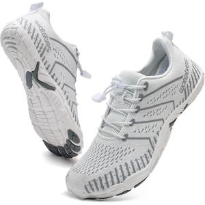 WateLves Barefoot Water Shoes Women Men Anti Slip Wide Toe Breathable Walking Shoes Minimalist Zero Drop Sneakers for Beach Travel Hiking(A-white/Grey)