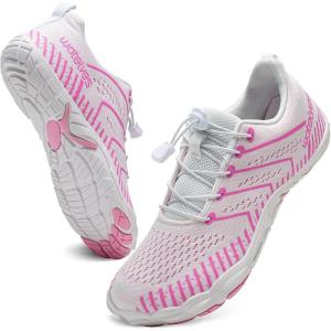 WateLves Barefoot Water Shoes Women Men Anti Slip Wide Toe Breathable Walking Shoes Minimalist Zero Drop Sneakers for Beach Travel Hiking(A-white/Pink)