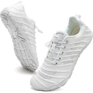 WateLves Barefoot Water Shoes Women Men Anti Slip Wide Toe Breathable Walking Shoes Minimalist Zero Drop Sneakers for Beach Travel Hiking(B-white)