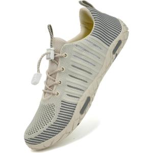 WateLves Barefoot Water Shoes Women Men Beach Swim Shoes Athletic Quick-Dry Aqua Socks Breathable Mesh Sneakers Walking Shoes(358/Beige/Black)