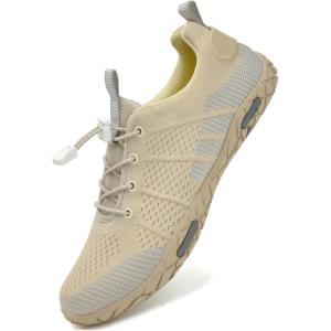 WateLves Barefoot Water Shoes Women Men Beach Swim Shoes Athletic Quick-Dry Aqua Socks Breathable Mesh Sneakers Walking Shoes(359/Beige)