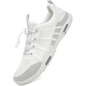 WateLves Barefoot Water Shoes Women Men Beach Swim Shoes Athletic Quick-Dry Aqua Socks Breathable Mesh Sneakers Walking Shoes(359/White/Black)