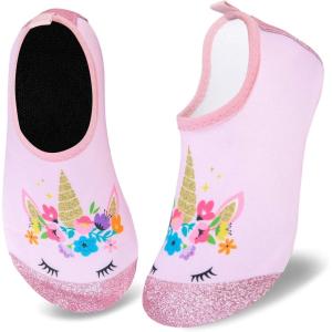 WateLves Kids Water Shoes Toddler Girls Boys Barefoot Non-Slip Quick Dry Aqua Socks for Beach Swim Walking(Shiny Pink Unicorn)