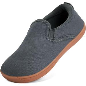 WateLves Toddler Little Kid Wide Barefoot Shoes Boys Girls Minimalist Slip On Sneakers Canvas Walking Shoes Fit Naturally Zero Drop Sole(Dq437/Dark Grey)