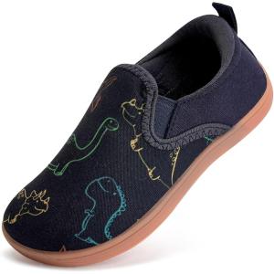 WateLves Toddler Little Kid Wide Barefoot Shoes Boys Girls Minimalist Slip On Sneakers Canvas Walking Shoes Fit Naturally Zero Drop Sole(Dq437/Deep Blue Dinosaur)