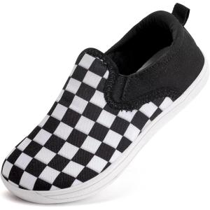 WateLves Toddler Little Kid Wide Barefoot Shoes Boys Girls Minimalist Slip On Sneakers Canvas Walking Shoes Fit Naturally Zero Drop Sole(Dq437/Lattice)