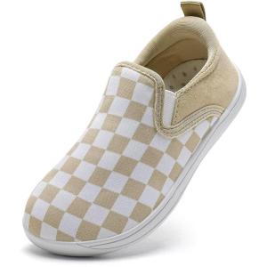WateLves Toddler Little Kid Wide Barefoot Shoes Boys Girls Minimalist Slip On Sneakers Canvas Walking Shoes Fit Naturally Zero Drop Sole(Dq437/Light Brown Lattice)