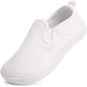 WateLves Toddler Little Kid Wide Barefoot Shoes Boys Girls Minimalist Slip On Sneakers Canvas Walking Shoes Fit Naturally Zero Drop Sole(Dq437/White)