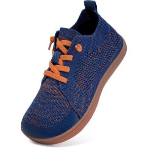 WateLves Toddler Little Kids Wide Barefoot Shoes Boys Girls Minimalist Sneakers Lightweight Breathable Walking Shoes | Naturally Splay | Flexible Fit(Navy/Orange)