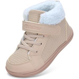 WateLves Toddler Little Kids Wide Barefoot Shoes Boys Girls Winter High Top Minimalist Sneakers Faux Fur Ankle Boots Warm Walking Shoes for Indoor Outdoor | Naturally Splay | Flexible Fit(Fur/Beige)