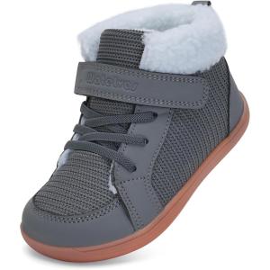 WateLves Toddler Little Kids Wide Barefoot Shoes Boys Girls Winter High Top Minimalist Sneakers Faux Fur Ankle Boots Warm Walking Shoes for Indoor Outdoor | Naturally Splay | Flexible Fit(Fur/Dark Gray)