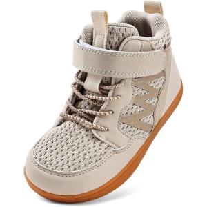 WateLves Toddler Little Kids Wide Barefoot Shoes Girls Boys Boots Breathable High Top Adjustable Strap Sneakers Lightweight Sport Athletic Zero Drop(Beige)