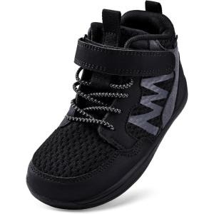 WateLves Toddler Little Kids Wide Barefoot Shoes Girls Boys Boots Breathable High Top Adjustable Strap Sneakers Lightweight Sport Athletic Zero Drop(Black)