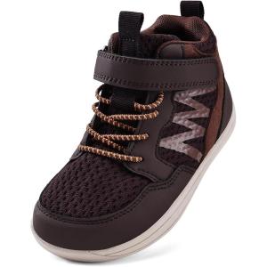 WateLves Toddler Little Kids Wide Barefoot Shoes Girls Boys Boots Breathable High Top Adjustable Strap Sneakers Lightweight Sport Athletic Zero Drop(Dark Brown)