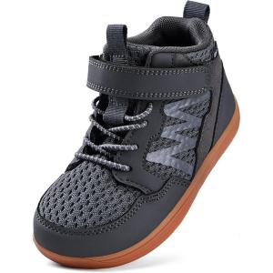 WateLves Toddler Little Kids Wide Barefoot Shoes Girls Boys Boots Breathable High Top Adjustable Strap Sneakers Lightweight Sport Athletic Zero Drop(Dark Gray)