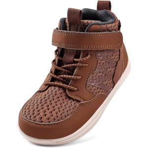 WateLves Toddler Little Kids Wide Barefoot Shoes Girls Boys Boots Breathable High Top Adjustable Strap Sneakers Lightweight Sport Athletic Zero Drop(Light Brown)