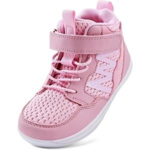 WateLves Toddler Little Kids Wide Barefoot Shoes Girls Boys Boots Breathable High Top Adjustable Strap Sneakers Lightweight Sport Athletic Zero Drop(Pink)