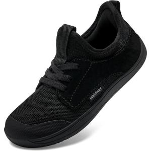 WateLves Toddler Little/Big Kid Wide Barefoot Shoes Boys Girls Minimalist Sneakers Splay Naturally Lightweight Breathable Running Tennis Shoes(Black)