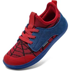 WateLves Toddler Little/Big Kid Wide Barefoot Shoes Boys Girls Minimalist Sneakers Splay Naturally Lightweight Breathable Running Tennis Shoes(Red Blue)