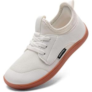 WateLves Toddler Little/Big Kid Wide Barefoot Shoes Boys Girls Minimalist Sneakers Splay Naturally Lightweight Breathable Running Tennis Shoes(White)