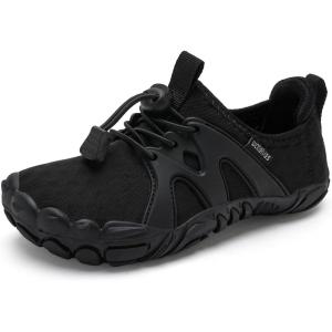 WateLves Toddler/Little/Big/Kid Water Shoes Wide Barefoot Aqua Athletic Sneakers Girls Boys Hiking Beach Swim Fast Dry Shoes Built-in Heel Grips(All Black)