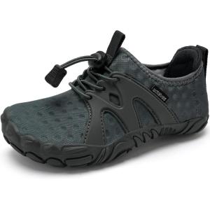 WateLves Toddler/Little/Big/Kid Water Shoes Wide Barefoot Aqua Athletic Sneakers Girls Boys Hiking Beach Swim Fast Dry Shoes Built-in Heel Grips(Dark Gray)