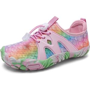 WateLves Toddler/Little/Big/Kid Water Shoes Wide Barefoot Aqua Athletic Sneakers Girls Boys Hiking Beach Swim Fast Dry Shoes Built-in Heel Grips(Fish Scale Colourful)