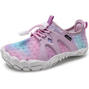 WateLves Toddler/Little/Big/Kid Water Shoes Wide Barefoot Aqua Athletic Sneakers Girls Boys Hiking Beach Swim Fast Dry Shoes Built-in Heel Grips(Fishscale Pink Purple)