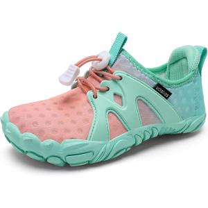 WateLves Toddler/Little/Big/Kid Water Shoes Wide Barefoot Aqua Athletic Sneakers Girls Boys Hiking Beach Swim Fast Dry Shoes Built-in Heel Grips(Pink Green)