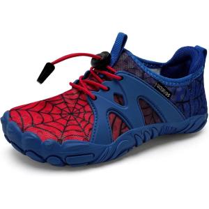 WateLves Toddler/Little/Big/Kid Water Shoes Wide Barefoot Aqua Athletic Sneakers Girls Boys Hiking Beach Swim Fast Dry Shoes Built-in Heel Grips(Red Blue)