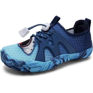 WateLves Toddler/Little/Big/Kid Water Shoes Wide Barefoot Aqua Athletic Sneakers Girls Boys Hiking Beach Swim Fast Dry Shoes Built-in Heel Grips(Shark Blue)