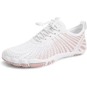 WateLves Water Shoes Mens Womens Barefoot Quick-Dry Aqua Sock Outdoor Athletic Sport Shoes for Swim Beach Pool Hiking Surfing Walking(White Pink)