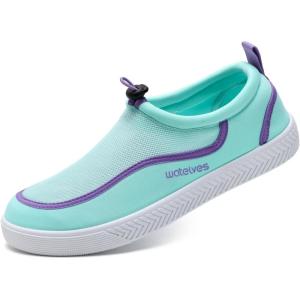 WateLves Water Shoes for Men and Women – Quick-Dry Multi-Purpose Casual Water Sneakers Slip-On with Drainage Holes – Lightweight, Non-Slip Aqua Shoes for Outdoor Water Sports(Green/Purple)
