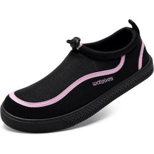 WateLves Water Shoes for Men and Women – Quick-Dry Multi-Purpose Casual Water Sneakers Slip-On with Drainage Holes – Lightweight, Non-Slip Aqua Shoes for Outdoor Water Sports(Black/Pink)
