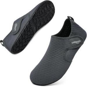 WateLves Water Shoes for Women Men Swim Beach Aqua Socks Quick Dry Barefoot House Slippers Travel Shoes with Adjustable Magic Tape for Pool Diving Boating Yoga Surf(B-dark Grey)