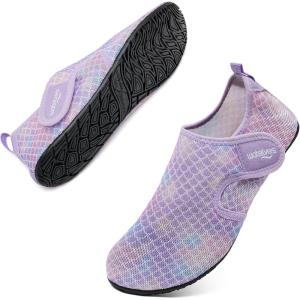 WateLves Water Shoes for Women Men Swim Beach Aqua Socks Quick Dry Barefoot House Slippers Travel Shoes with Adjustable Magic Tape for Pool Diving Boating Yoga Surf(B-scale Purple)