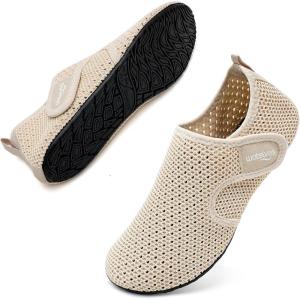 WateLves Water Shoes for Women Men Swim Beach Aqua Socks Quick Dry Barefoot House Slippers Travel Shoes with Adjustable Magic Tape for Pool Diving Boating Yoga Surf(A-beige)