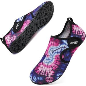 WateLves Water Shoes for Women Men Swim Beach Aqua Socks Quick Dry Barefoot House Slippers Travel Shoes with Adjustable Magic Tape for Pool Diving Boating Yoga Surf(B-dye Blue)