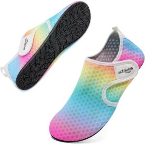 WateLves Water Shoes for Women Men Swim Beach Aqua Socks Quick Dry Barefoot House Slippers Travel Shoes with Adjustable Magic Tape for Pool Diving Boating Yoga Surf(B-colorful)