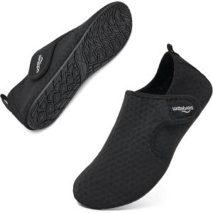 WateLves Water Shoes for Women Men Swim Beach Aqua Socks Quick Dry Barefoot House Slippers Travel Shoes with Adjustable Magic Tape for Pool Diving Boating Yoga Surf(B-black)