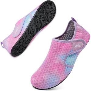 WateLves Water Shoes for Women Men Swim Beach Aqua Socks Quick Dry Barefoot House Slippers Travel Shoes with Adjustable Magic Tape for Pool Diving Boating Yoga Surf(B-scale Pink)