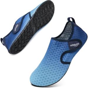WateLves Water Shoes for Women Men Swim Beach Aqua Socks Quick Dry Barefoot House Slippers Travel Shoes with Adjustable Magic Tape for Pool Diving Boating Yoga Surf(B-blue)