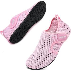 WateLves Water Shoes for Women Men Swim Beach Aqua Socks Quick Dry Barefoot House Slippers Travel Shoes with Adjustable Magic Tape for Pool Diving Boating Yoga Surf(A-pink)