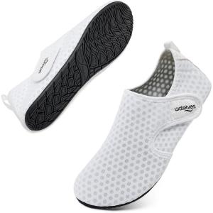 WateLves Water Shoes for Women Men Swim Beach Aqua Socks Quick Dry Barefoot House Slippers Travel Shoes with Adjustable Magic Tape for Pool Diving Boating Yoga Surf(B-white)